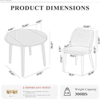 COLAMY 3-Piece Extendable Dining Table Set for 2, 36" Kitchen Round Wood Table with 2 Wooden Dining Room Chairs,Light Brown/Light Brown