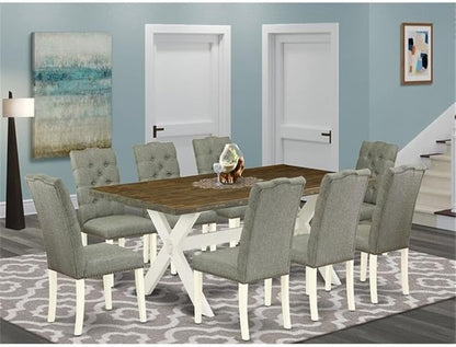 East West Furniture X077EL207-9 9 Piece Kitchen Table Set Includes a Rectangle Dining Table with X-Legs and 8 Gray Linen Fabric Parson Dining Room Chairs, 40x72 Inch, Multi-Color