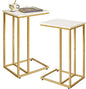 Small Side Tables C Shaped, End Table Set of 2, Small Table Stand for Living Room Bedroom, lLittle Bedside Table Faux Marble+Gold YD-TM051G-2