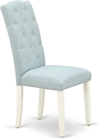 East West Furniture X097CE215-5 5 Piece Dining Room Table Set Includes a Rectangle Dining Table with X-Legs and 4 Baby Blue Linen Fabric Upholstered Parson Chairs, 40x72 Inch, Multi-Color