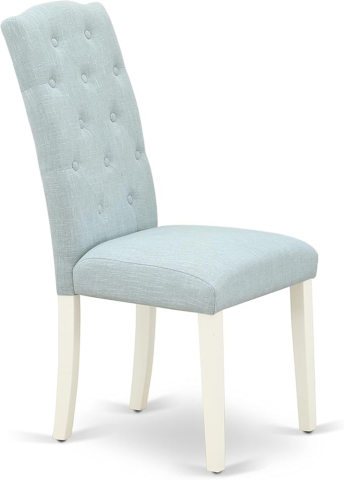 East West Furniture X027CE215-9 9 Piece Dining Table Set Includes a Rectangle Dining Room Table with X-Legs and 8 Baby Blue Linen Fabric Upholstered Parson Chairs, 40x72 Inch, Multi-Color