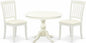 East West Furniture HBDA3-LWH-C 3 Piece Dining Room Table Set Contains a Round Kitchen Table with Pedestal and 2 Linen Fabric Upholstered Dining Chairs, 42x42 Inch, Linen White