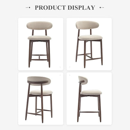COLAMY Counter Height Bar Stools Set of 2, Kitchen Bar Stools with Back, Mid Century Modern Upholstered, with Wood Legs for Kitchen Island Dining Room, Beige