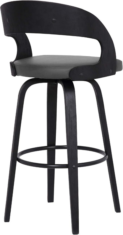 Armen Living Shelly 30" Bar Height Swivel Gray Faux Leather and Black Wood Bar Stool - Set of 3