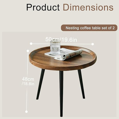 Jessie Small Round Coffee Tables,50x50x48cm Mid Century Modern Nesting Tables,Easy Assembly Circle Walnut Coffee Tables with Non-Slip Feet,Nesting Coffee Table for Living Room Balcony Yard