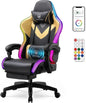 GTPLAYER Gaming Chair, RGB Gaming Chairs with LED Lights, Video Gaming Chair for Adults, Ergonomic Computer Gaming Chair with Linkage Armrest, Reclining Chair with Headrest (with Massage, Yellow)
