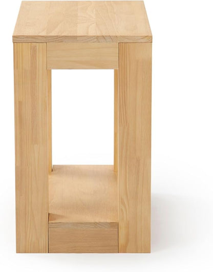Plank+Beam Modern Rectangular Side Table with Shelf, 25", Solid Wood Narrow End Table for Living Room with Storage, Compact Bedside Table for Small Spaces, Blonde Wirebrush