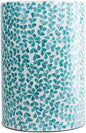 PEMAR Mother of Pearl Inlaid Cylinder Drum End Table Nacre Capiz Shell Side Table Stool Round Coffee Bedside Accent Nightstand and Vanity Stool (Teal Floral)