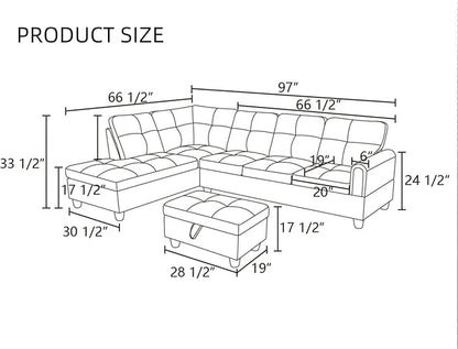 L Shaped Sectional Couches for Living Room, Modular 4 Seat Sofa with Ottoman Storage, Modern Couch with Chaise for Bedroom Apartment Furniture, Blue