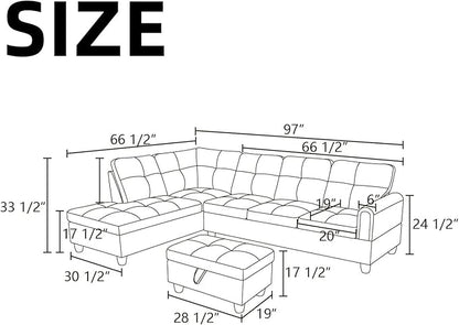 NAYSAYE Sectional Couch with Ottoman Storage, L Shaped Couch Sofa Furniture Sets, Modern Comfy Modular Comfy Sofa for Living Room Bedroom, Office and Apartment, Black