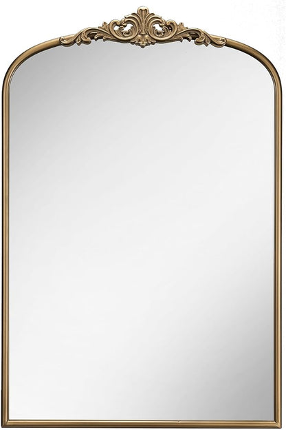 Arched Antique Wall Mirror, 30"x40" Vintage Gold Bathroom Vanity Mirror, Ornate Arch Bronze Mirror for Over Sink/Fireplace/Entryway