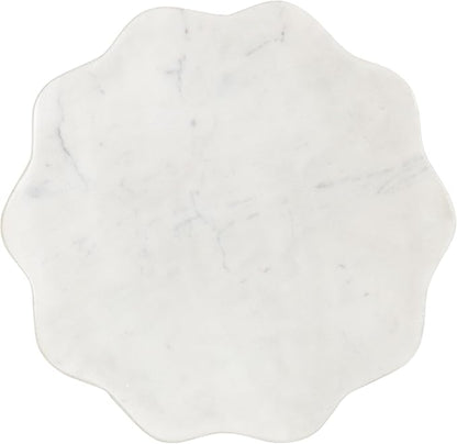 Kate and Laurel Sanzo Modern Pedestal Drink Table, 10 x 10 x 23, Antique Brass and White, Decorative End Table with Scalloped Marble Tabletop for Use as Small Plant Stand or Cute Martini Table