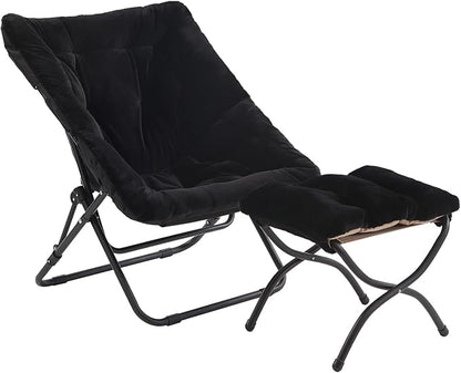 Tiita Folded Chair with Ottoman, Soft Faux Fur Oversized Folding Accent Chair,Lounge Lazy Chair, Metal Frame Moon Chair for Bedroom, Living Room, Dorm Rooms, Garden and Courtyard