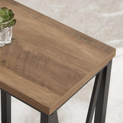 FOLUBAN Side Table with Storage Shelf, Rustic End Table for Living Room, Wood and Metal Nightstand for Bedroom, Oak