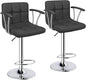Bar Stools Set of 2,Armrest Adjustable Swivel Barstools with Back,Double Needle PU Leather Counter Height Bar Stools for Kitchen Island, Grey