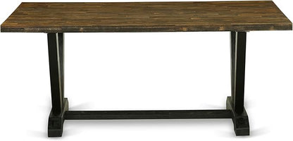 East West Furniture V677EL121-6 6 Piece Modern Dining Table Set Contains a Rectangle Wooden Table with V-Legs and 4 Blue Linen Fabric Parson Chairs with a Bench, 40x72 Inch, Multi-Color