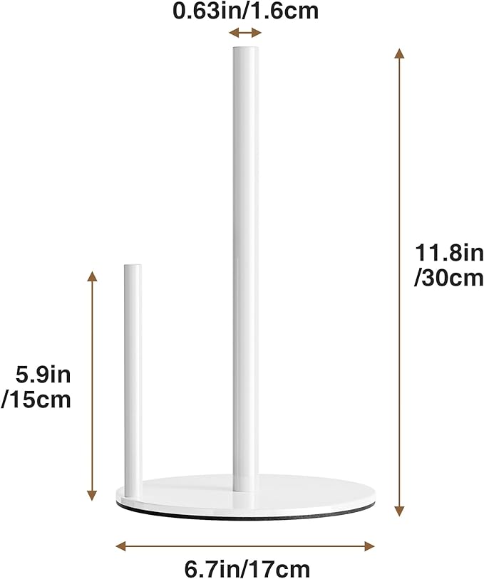 Paper Towel Holder White Kitchen Roll Holder, Paper Towel Holder for Kitchen Roll Organize, Countertop Roll Dispenser with Weighted Base