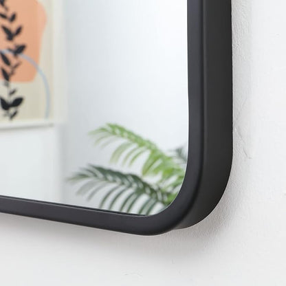 24"x40" Bathroom Wall Mirror with Matte Black Metal Frame & HD Glass, Copper-Free Mirrors Modern Rectangle Round Corner Framed Vanity Mirror - Horizontal or Vertical Installation