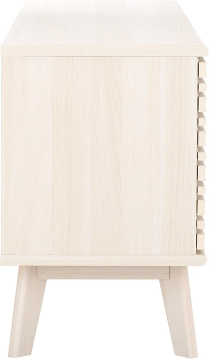 SAFAVIEH ESMA TV Stand for up to 60" Flatscreen – Bleached White, Low Sideboard with 2 Sliding Doors, 1 Open Shelf, 1 Drawer, Entertainment Media Console (MED9638C)