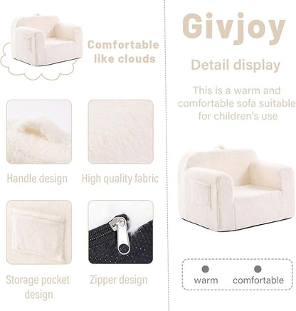 Toddler Chair Plush Couch, Comfy Kids Sofa Lounger for Bedroom, Convertible Couch for Girls & Boys, Reading Chair