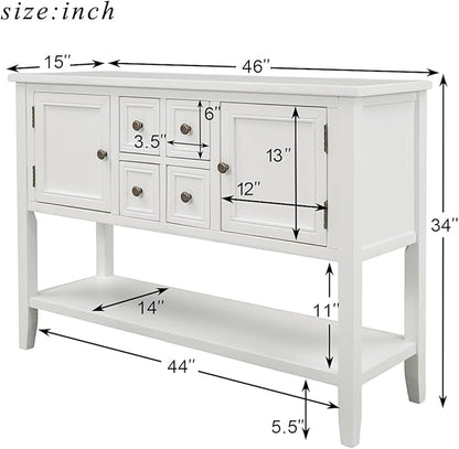 Merax Modern Wood Buffet Cabinet with Storage Shelf, 2 Drawers and 2 Cabinets Buffet Coffee Bar Table for Living Room Dinning Room Kitchen (White)