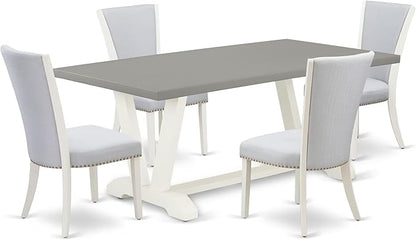 East West Furniture V097VE005-5 5 Piece Kitchen Table Set for 4 Includes a Rectangle Dining Room Table with V-Legs and 4 Grey Linen Fabric Parsons Dining Chairs, 40x72 Inch, Multi-Color