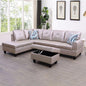 Latte L-Shaped 3-Piece Faux Leather Sofa with Storage Ottoman Set, Sectional Couch Sofa Set for Living Room, Office, Small Space