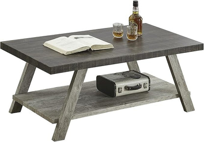 Roundhill Furniture Athens Contemporary Wood Shelf Coffee Table, Weathered Walnut and Gray