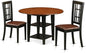 East West Furniture SUNI3-BCH-LC 3 Piece Kitchen Table Set Contains a Round Dining Table with Dropleaf & Shelves and 2 Faux Leather Dining Room Chairs, 42x42 Inch, Black & Cherry