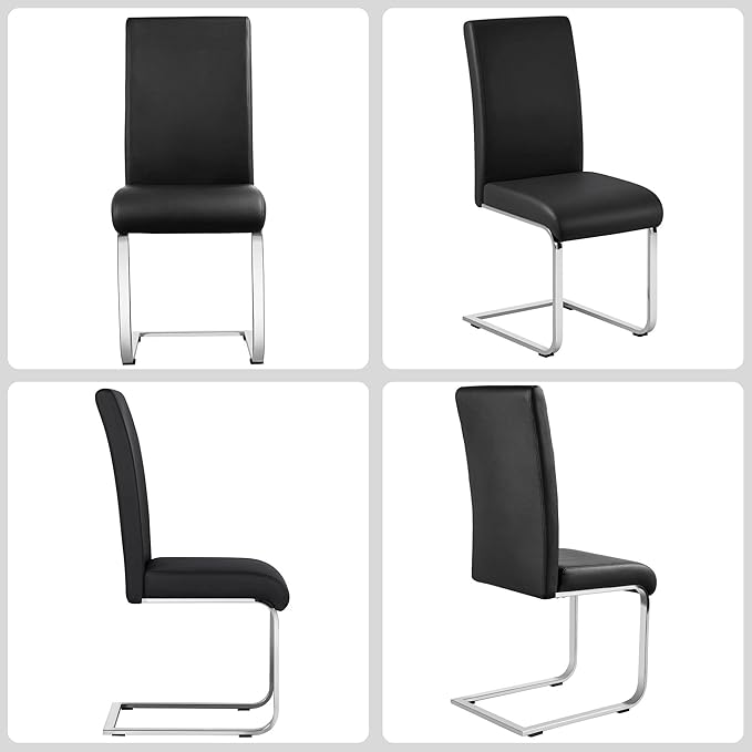 Yaheetech Dining Chairs Set of 6 Modern Faux Leather Upholstered Dining Room Chairs with High Back and Metal Chrome Legs for Kitchen/Living Room/Restaurant, Black