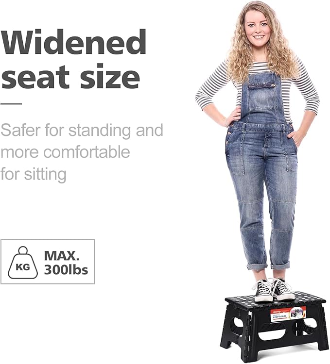 ACSTEP Folding Step Stool, 15-Inch Extra Wide 9Inch Height Heavy Duty Stepping Stool More Safe and Comfortable Non Slip Foldable Step Stool for Kids and Adults Black, 10 Pack
