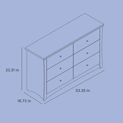 Storkcraft Crescent 6 Drawer Double Dresser (White) – GREENGUARD Gold Certified, Nursery Dresser for Kids Bedroom