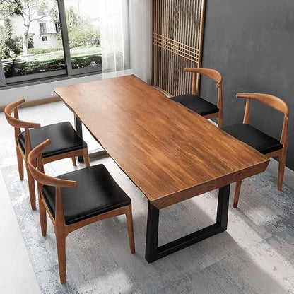 Modern Minimalist Solid Wood Office Desk with Metal Base Easy to Assemble Durable Writing Table Dining Table Computer Desk Multiple Ideal for Living Room and Dining Room (63inch)