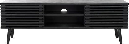 SAFAVIEH Averi TV Stand for up to 65" Flatscreen – Black, 2 Sliding Doors with Interior Storage, 2 Open Shelves, Entertainment Media Console (MED9637B)