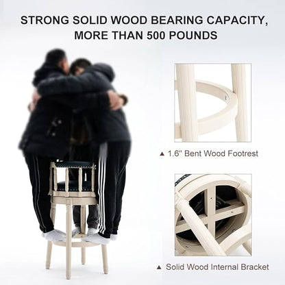 Cow top Leather Wooden Bar Stools, 360 Degree Swivel Bar Height Chair with Backs for Home Kitchen Counter, Morden Chair Barstools (Ivory Wood 1pc-Cream Seat, Bar Height-Seat Height 29.5”)