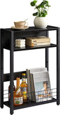 IBUYKE Narrow Side Table with Storage Shelf, 3 Tier End Table,Modern Sofa Table,Small Nightstand with Magazine Rack,Telephone Table for Small Spaces,for Living Room, Bedroom,Black UTMZ001B