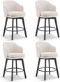 Counter Height Barstools 26 inch Upholstered Swivel Bar Stools with Back and Wood Legs for Kitchen Island,Set of 4,Beige Fabric