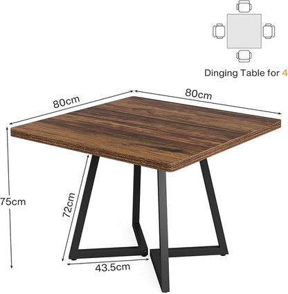 Tribesigns Square Dining Table for 2, 31.5" Industrial Dinner Table with Metal Base, Kitchen Table for Dining Room, Small Space, Apartment, Rustic Brown & Black