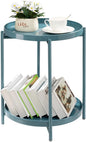 TeoKJ 2 Tier Round Side Table, Folding Round Metal End Table Small Nightstand with Two Removable Tray for Bedroom Living Room Bedside Small Spaces Blue Gray