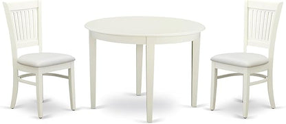 East West Furniture BOVA3-LWH-C 3 Piece Dining Room Furniture Set Contains a Round Dining Table and 2 Linen Fabric Upholstered Chairs, 42x42 Inch, Linen White