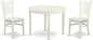 East West Furniture BOVA3-LWH-C 3 Piece Dining Room Furniture Set Contains a Round Dining Table and 2 Linen Fabric Upholstered Chairs, 42x42 Inch, Linen White