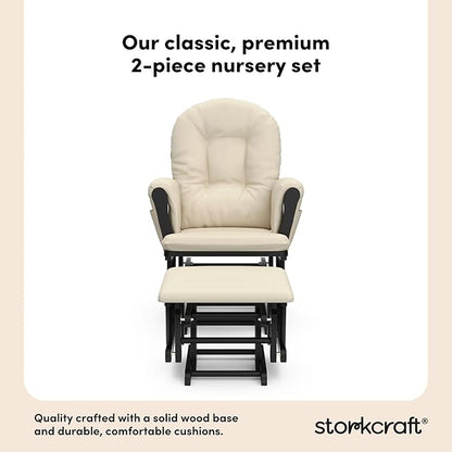 Storkcraft Premium Hoop Glider & Ottoman (Black with Beige) — GREENGUARD Gold Certified, Solid Wood Craftsmanship, Convenient Storage Pockets, Smooth-Gliding Chair for Nursery, Multi-Award-Winning