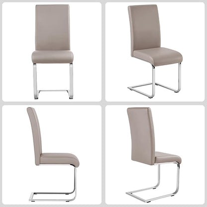 Yaheetech Dining Chairs Set of 4 Modern Faux Leather Upholstered Dining Room Chairs with High Back and Metal Chrome Legs for Kitchen/Living Room/Restaurant, Light Brown