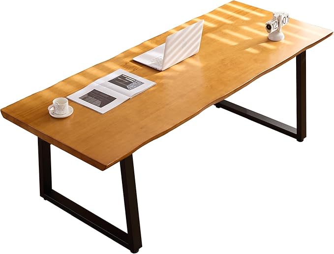 Modern Solid Wood Executive Desk – Spacious and Minimalist Home Office Workstation Perfect for Writing and Professional Use (Light Brown, 55.12)