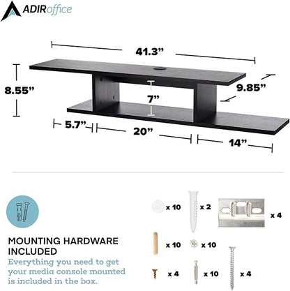 Floating TV Stand, Wall Mounted Floating Media Shelf Organizer Entertainment Center Console for Home and Office, Storage for Accessories Wifi Router Remote Control DVD Player and More (Black)