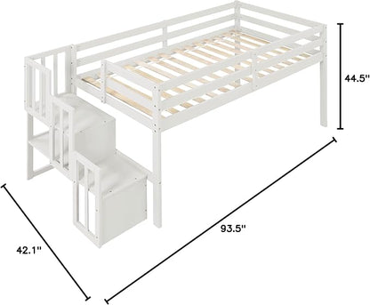HomSof Loft Bed with Stairs and Storage,White