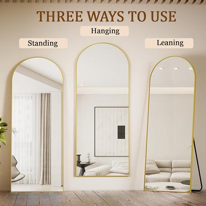 Koonmi Arched Full Length Mirror, 71"x26" Full Body Floor Mirror Standing Hanging or Leaning Wall, Full Body Mirror with Stand, Aluminum Alloy Thin Frame for Bedroom Living Room, Gold