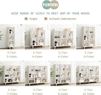 IOTXY Open Cube Low Bookcase - 3-Tier Freestanding Storage Display Cabinet Organizer with Legs for Home Office, 7-Cubes Open Shelf Short Bookshelf, White