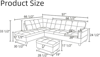 Convertible Sectional Couch, Large L Shaped Couch with Storage, Modern Modular 5-Seat Sectional Sofa with Ottomans for Living Room and Office, Black Grey