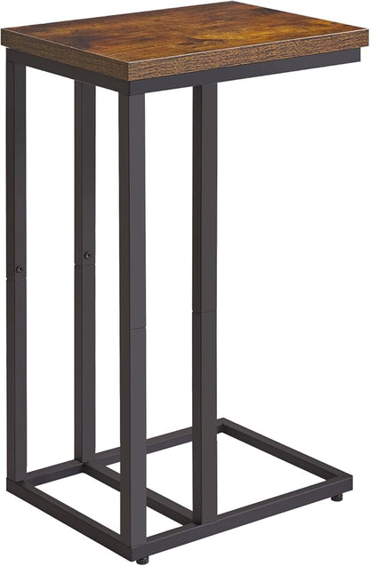 Side Table Small End Table C Shaped, Slide Under Laptop Desk for Couch, Living Room Side Table, TV Trays for Eating on Couch, Rustic Brown+Black YD-TM051HB